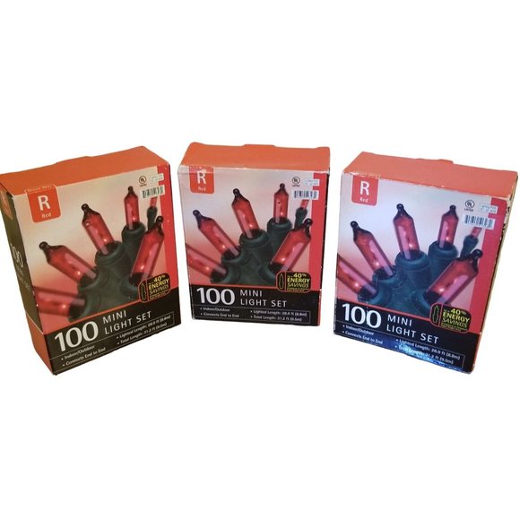 3 Red 100 Mini Christmas Lights Indoor Outdoor Energy Saving Green Wire 31 ft - Picture 1 of 4